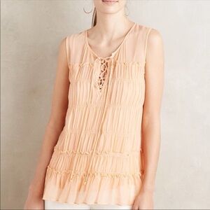 Anthropologie Floreat Calla Ruffle Tiered Tank Peach Size 4